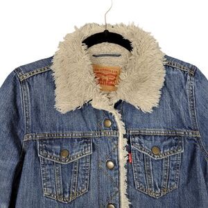 LEVI STRAUSS Sherpa Lined Denim Jean Jacket Trucker Snap Front SIZE XS